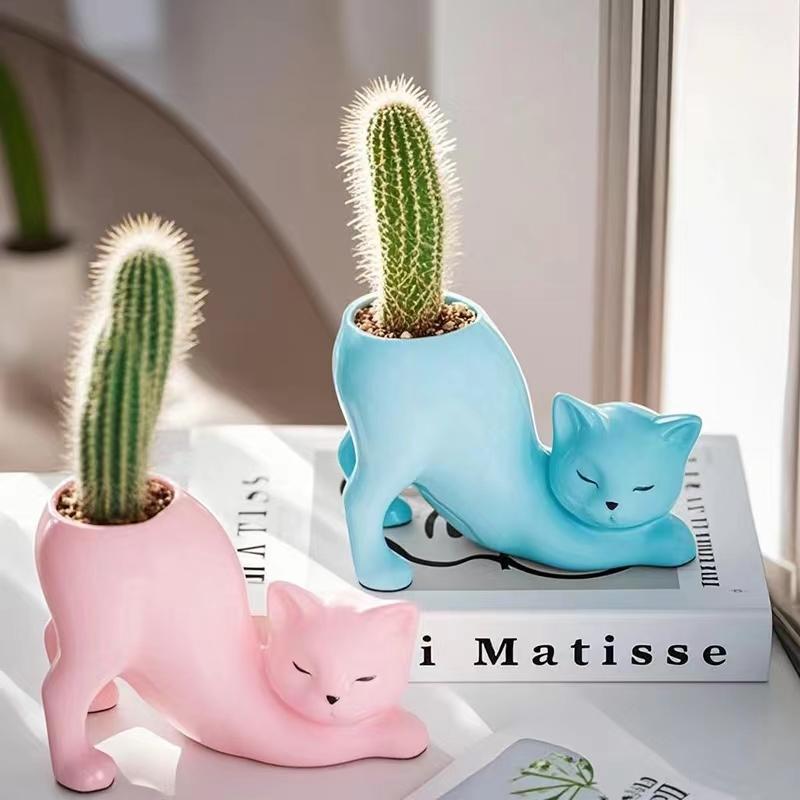 Cartoon Cute Cat Tail Flower Pot Creative Succulent Plant Resin Birthday Gift Desktop Decoration