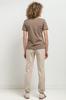 Fitted V-neck blouse T394 white and beige stripes XS