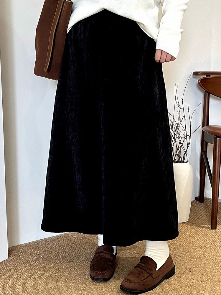 

Free Shipping: Plus Size High-Waisted Loose Midi A-Line Skirt for Winter 2025 XXL (70-80kg) чорний