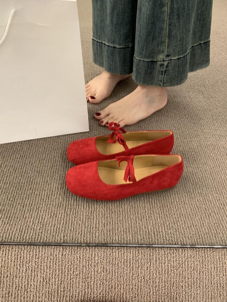 

Simple and versatile bow with suede Mary Jane shoes, night breeze is not tired, soft-soled ballet single shoes for women 35