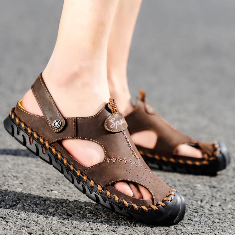 Fashion Summer Men's Sandals New Leather Roman Sandals Comfort Slipper Outdoor Shoes for Men Beach Flip Flops Men Water Trekking Sandals