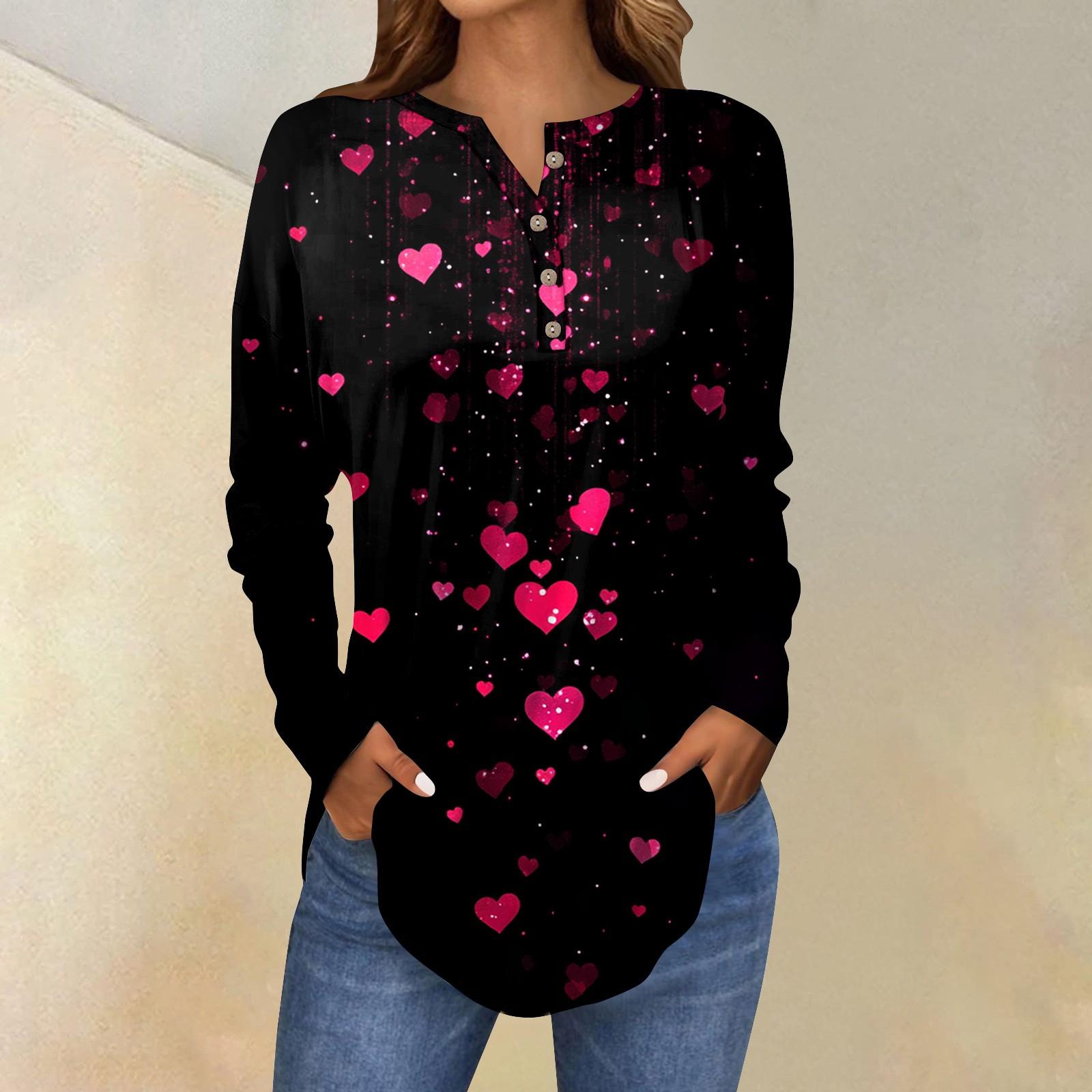 

Женская мода свободный воротник на пуговицах с принтом длинный рукав футболка топы пуловер XL