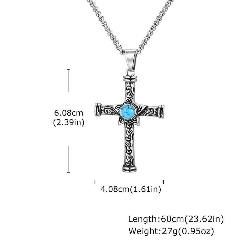 Vintage Men's Necklace,Stainless Steel Totem Natural Stone Pendant Necklace,Ethnic Punk Jewelry Gift