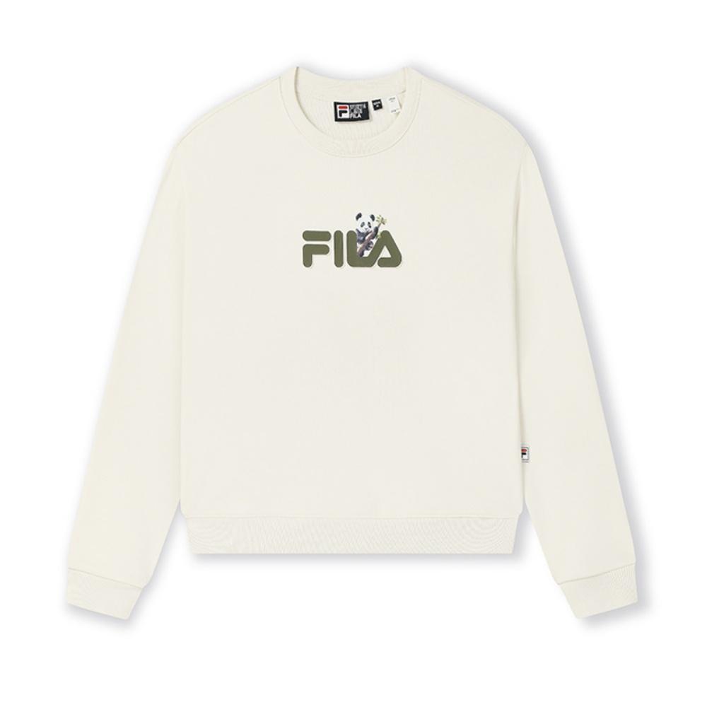 Fila Heritage Panda Embroidery Trendy Fashion Casual Versatile Crewneck Pullover Sweatshirt Women Sweatshirt Steam-White F51W538201FIV