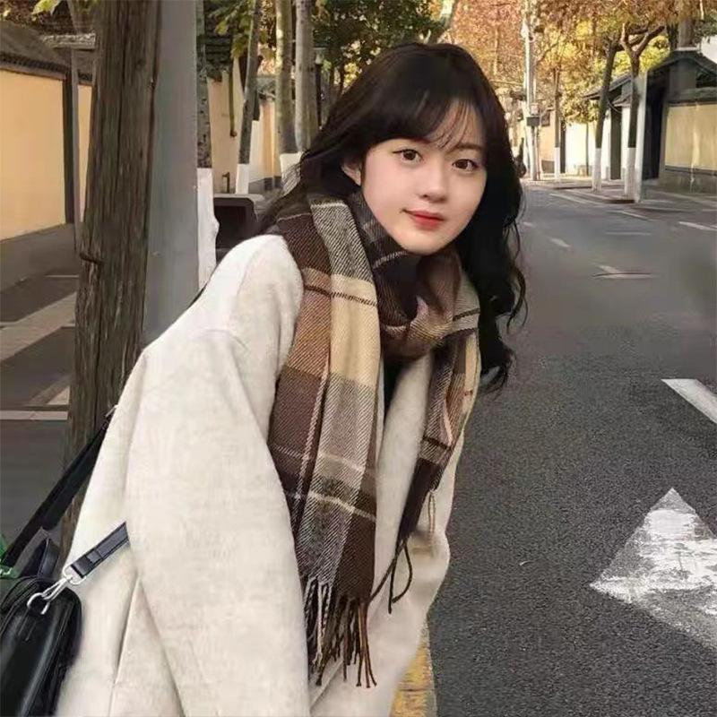 Cute Couple High-End Plaid Scarf Women's Winter Korean Style Versatile Student Thickened Warm Neck Warmer