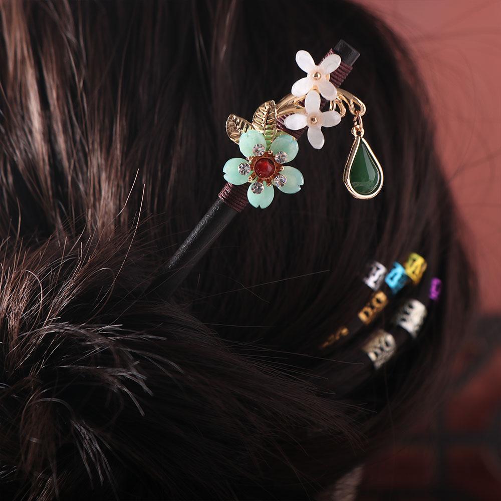 Chinese Wooden Hairpins Ancient Style Hanfu Hair Fork Flower Hair Sticks  For Women Girls