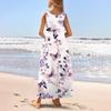 Women's Casual Floor-length Sundress Summer Beach Dress Round Neck Sleeveless Loose  Print Sundress
