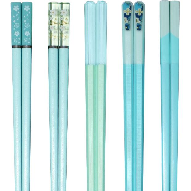5 Pairs Fiberglass Chopsticks - Amber Cherry Blossom Pattern, Multicolor - Japanese & Korean Chopsticks - Reble, Dishwasher Safe - Yellow, Pink, 5 Pairs Blue Green Chopst