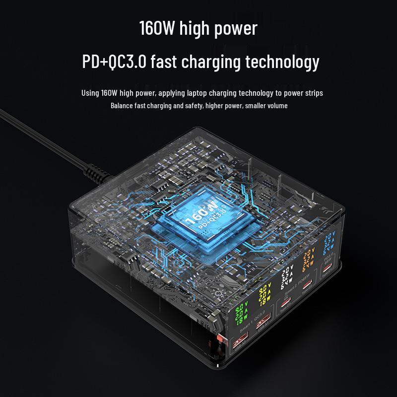 160W Multi-Port Wireless Charging Station with Digital Display for Phones & Tablets