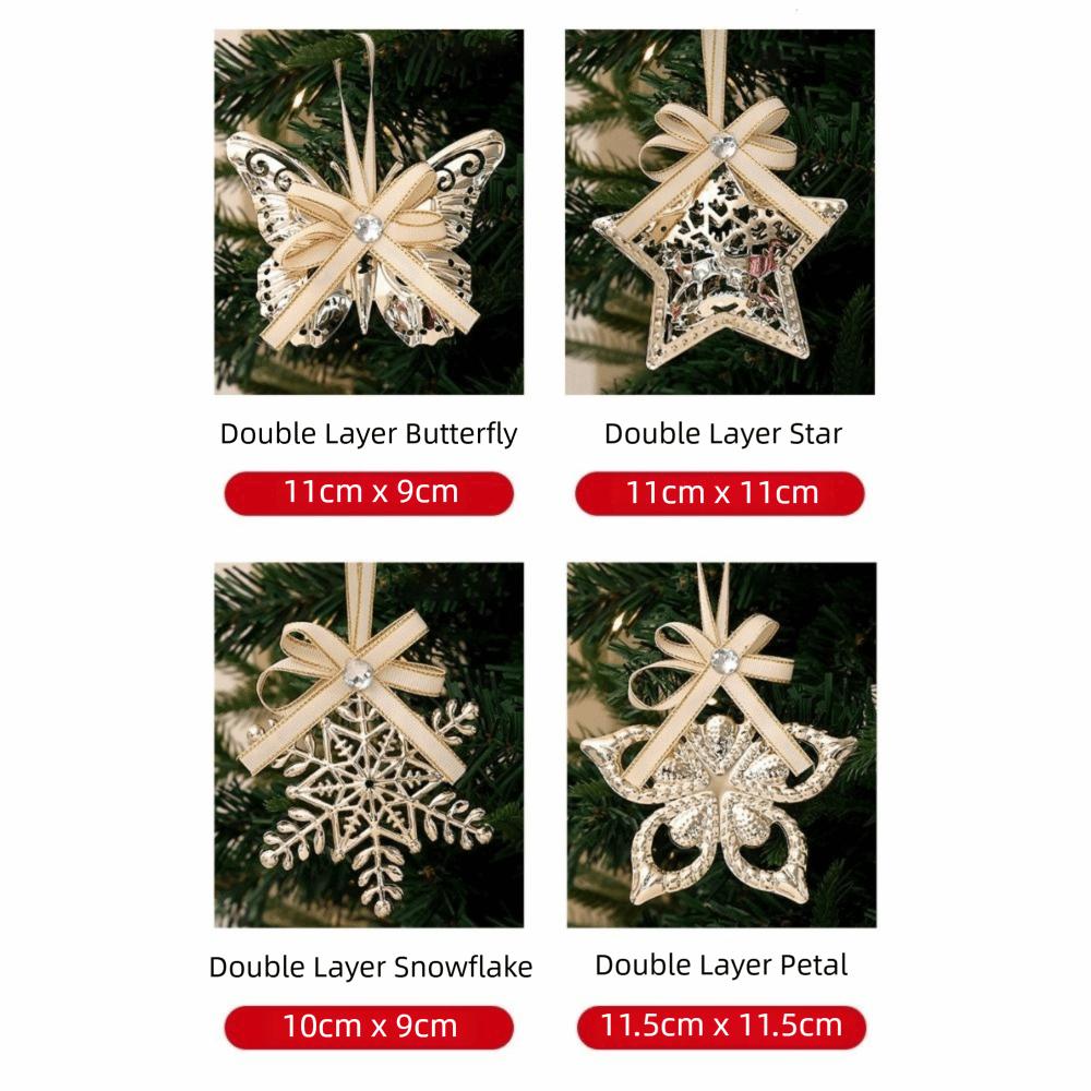 Gold Color Christmas Tree Pendant Snowflake Shape Star Design Snowflake Pendant Decorations Bell Accent Reindeer Motif