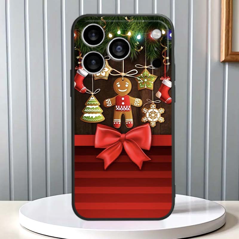 Christmas Gift Box Design For Apple iPhone 17 16 16E 15 14 13 12 11 Pro Max Plus Black Soft Silicone Phone Case