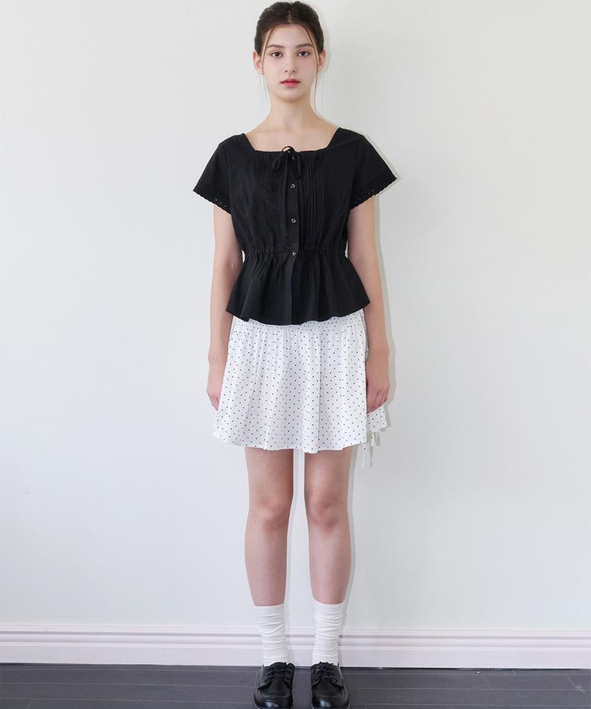 Alkialka Smocked Dot Skirt (White)