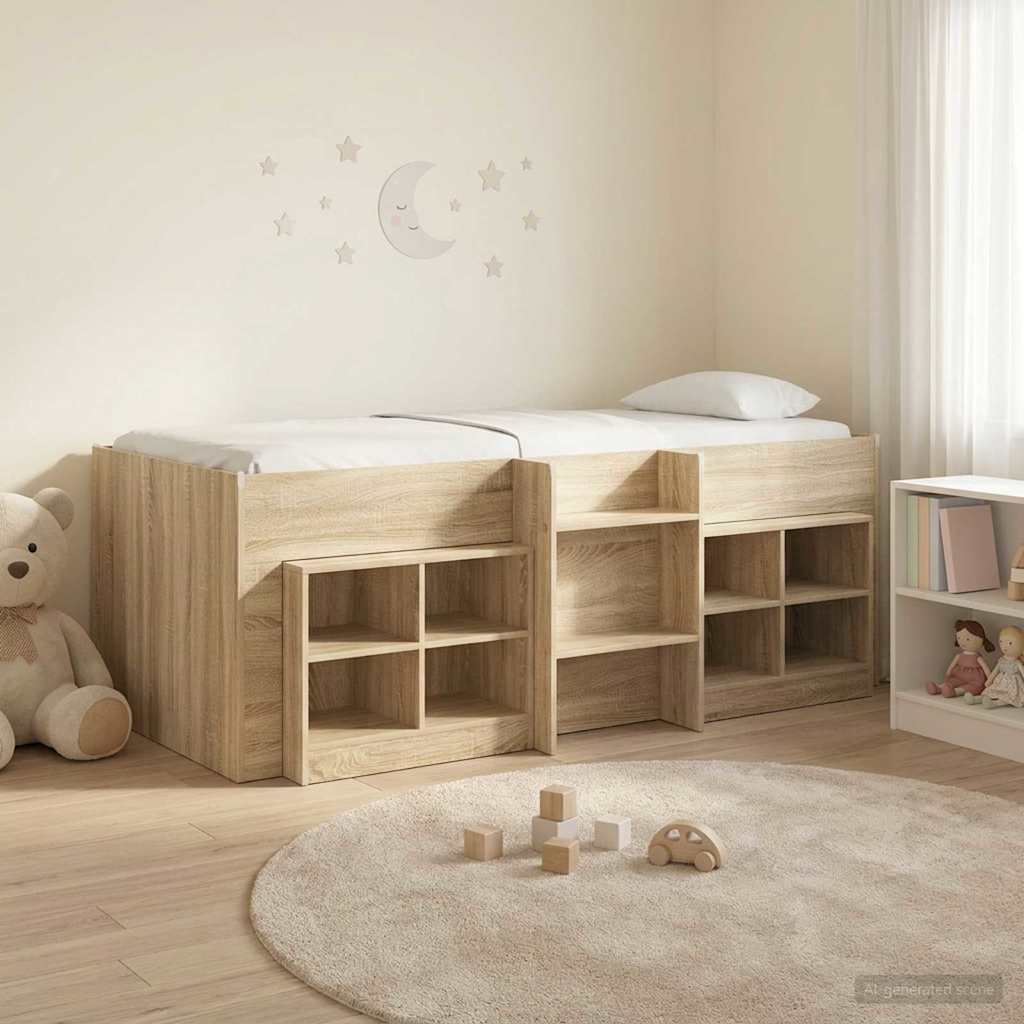 Loft Bed Frame with Wardrobe 3 pcs Sonoma Oak Engineered Wood
