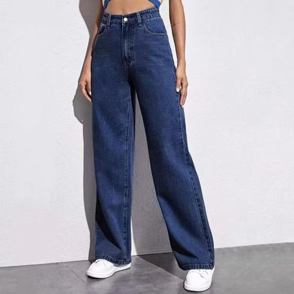 High Waisted Loose Wide Leg Pants, Hanging Floor Length Pants, Black, Straight Leg, Jeans, Women's Pants