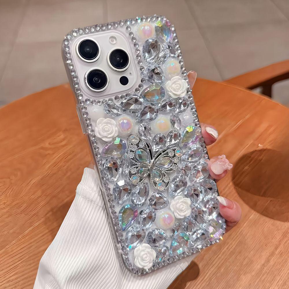 

Glitter Bling Crystal Rhinestone Butterfly Phone Case For Google Pixel 10 9 Pro XL 9A 8 8A 7 7A 6 6A Cover Gift girl Google Pixel 10 белый