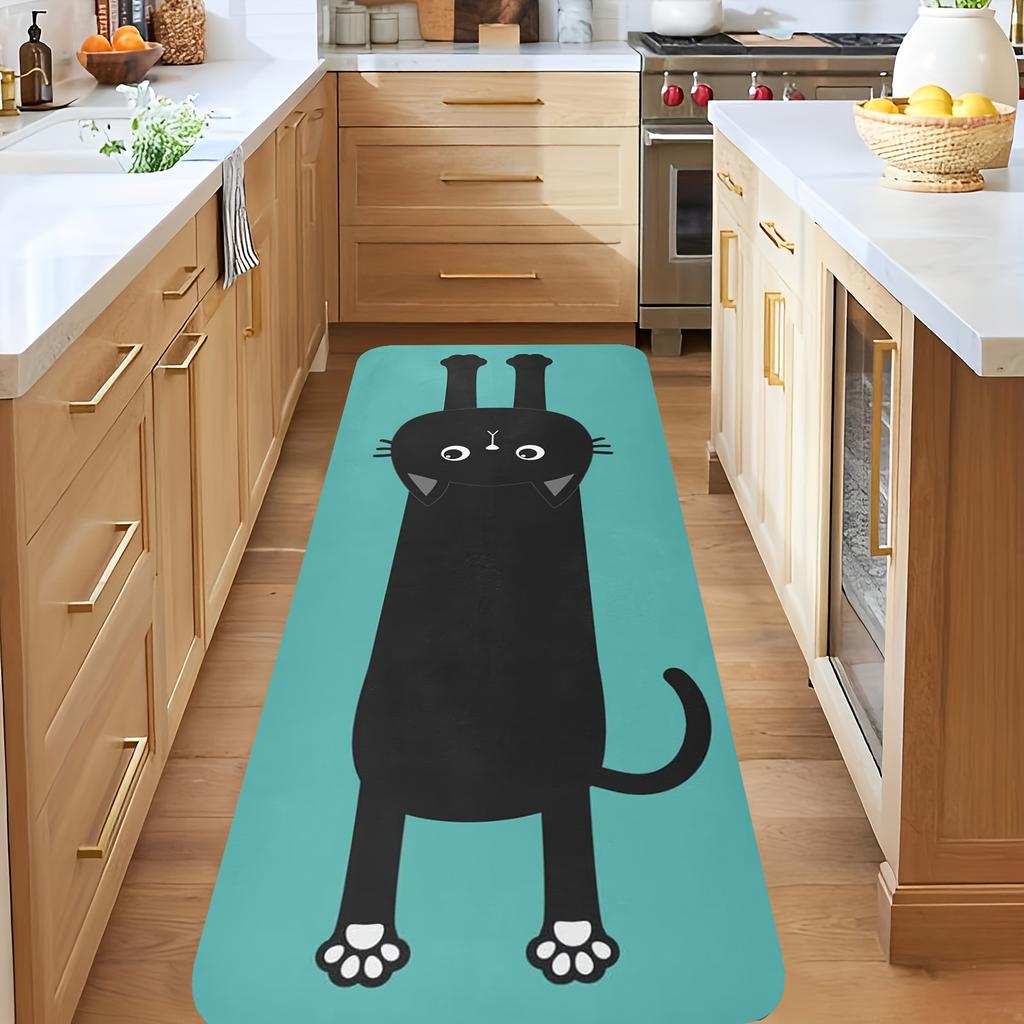 1Pcs Anti Fatigue Kitchen Rugs, Lazy Waist Cat Print Waterproof Non-Slip Thick Cushioned Kitchen Mat Heavy Duty Comfort Standing Mat for Kitchen