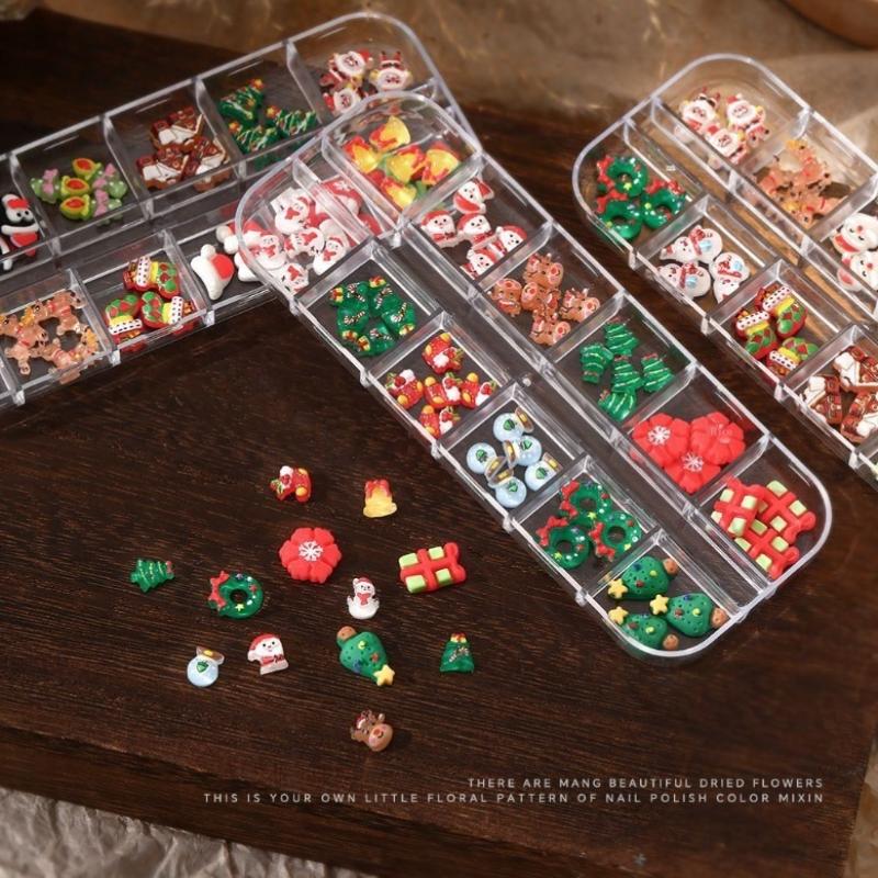 12 Grids Nail Enhancement Christmas Style Milu Deer Snowflake Nail Decoration Nail Charm Diy Manicure Tools