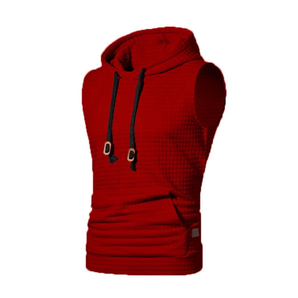 

Sports Tank Top For Men Solid Color Fashion Hooded Pullover Slim Fit Soft Comfortable Pocket Style Sleeveless Tops M