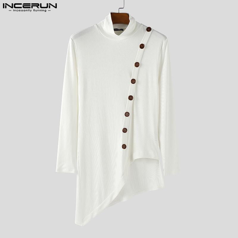 INCERUN Herren Rollkragen Langarm Patchwork Schlitze Unregelmäßig Rippe Lässige Oberteile Unterhemden
