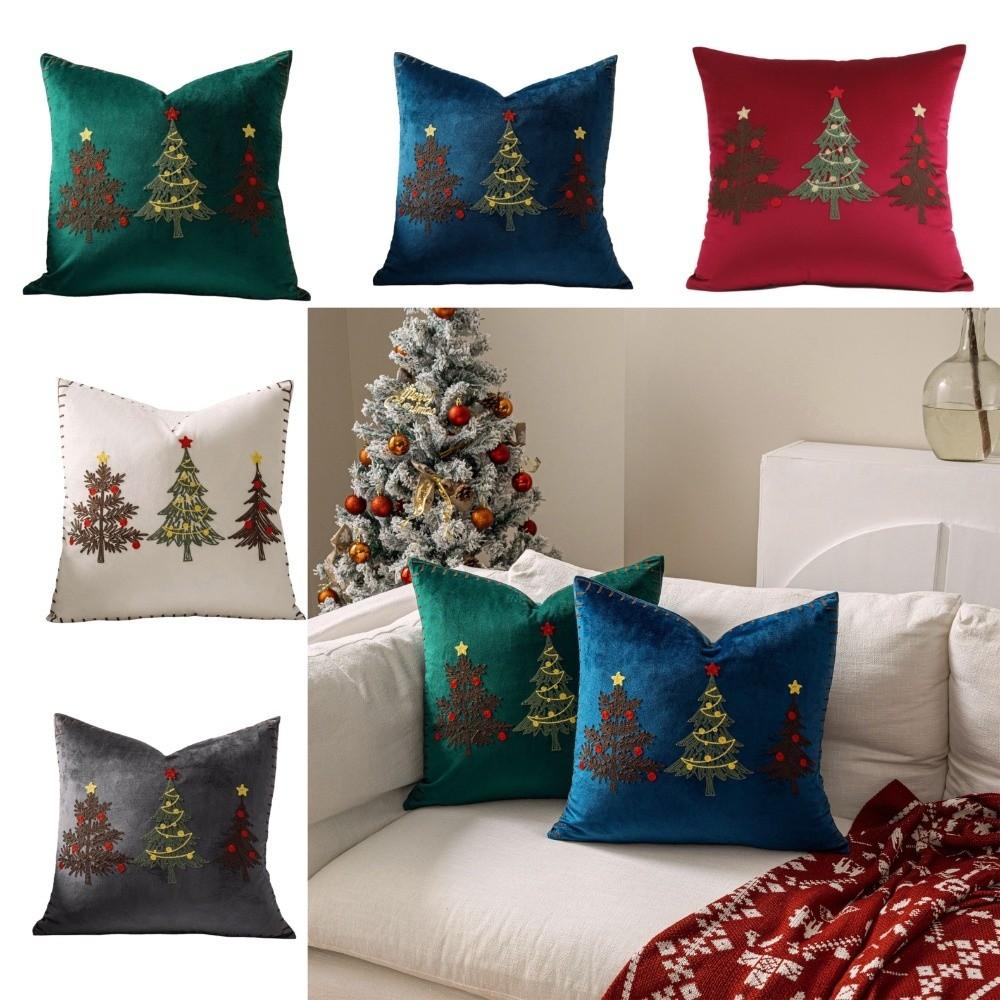 18 x 18 in Christmas Pillow Cover Short Plush Xmas Tree Pillowcase Cushion Slipcover  Sofa Decor