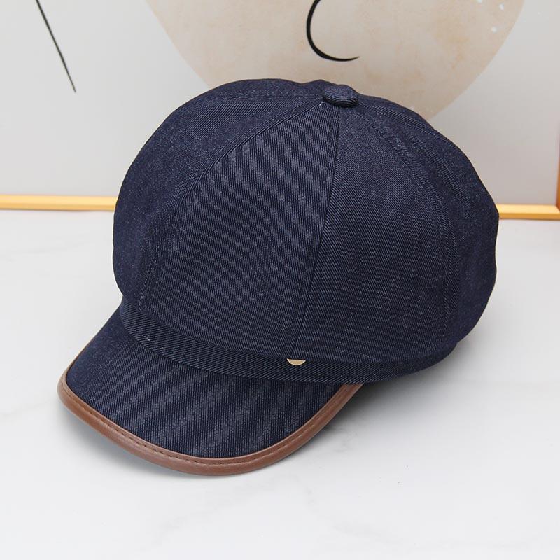 Retro washed denim beret women's autumn and winter versatile face small octagonal hat casual big head circumference newsboy painter hat