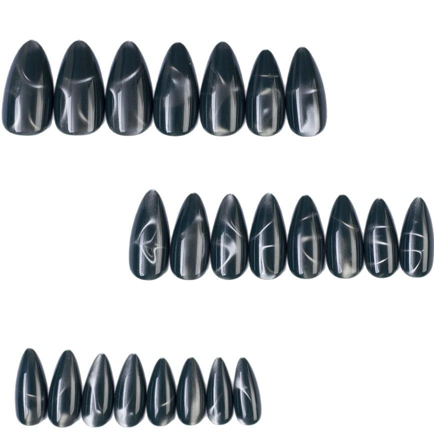 24 Wearable Nails, Medium Long Almond Nails, Black Cat-eye Manicure Nails, Wearable Fake Nails