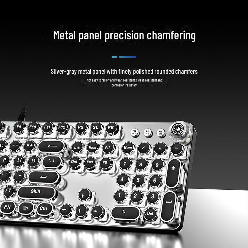 Wired TK100 Retro Steampunk Mechanical Gaming Keyboard with Blue Axis and Knob