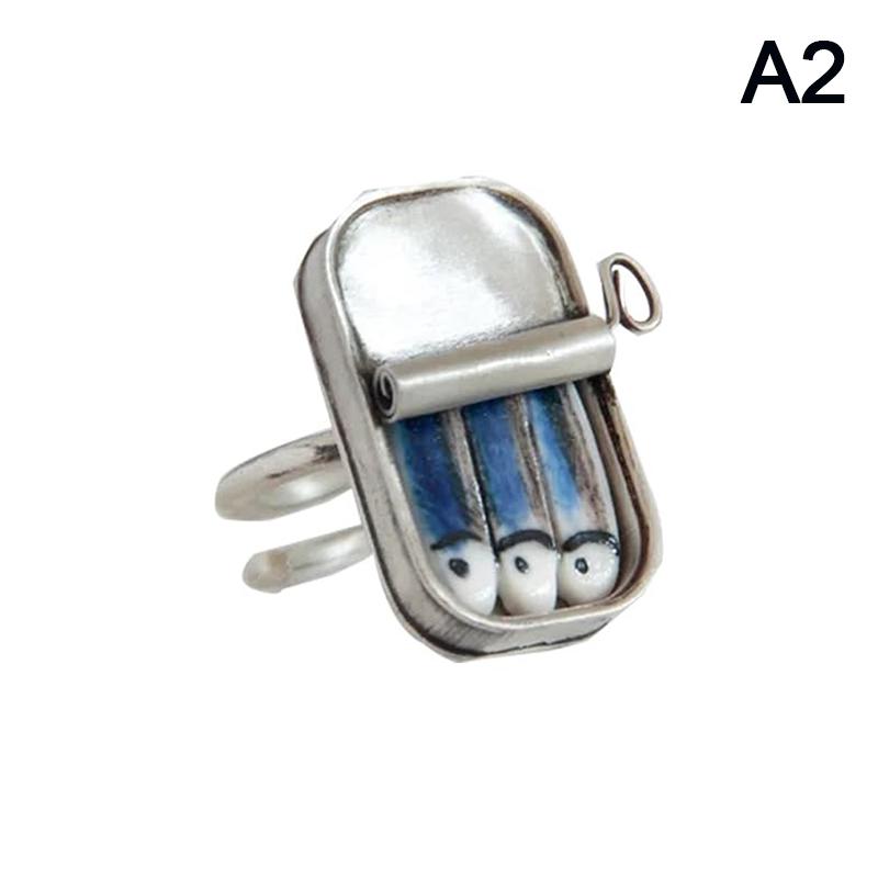 Canned Sardines Adjustable Ring/Necklace Fun Ring Alloy Of Sardines Ring Gift Quirky Ring Necklace Ornament,Tin Of Sardines