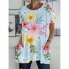 Women'S Summer Light Small Floral Fresh Style Printed Pocket Round Neck Short Sleeve T-Shirt Top
