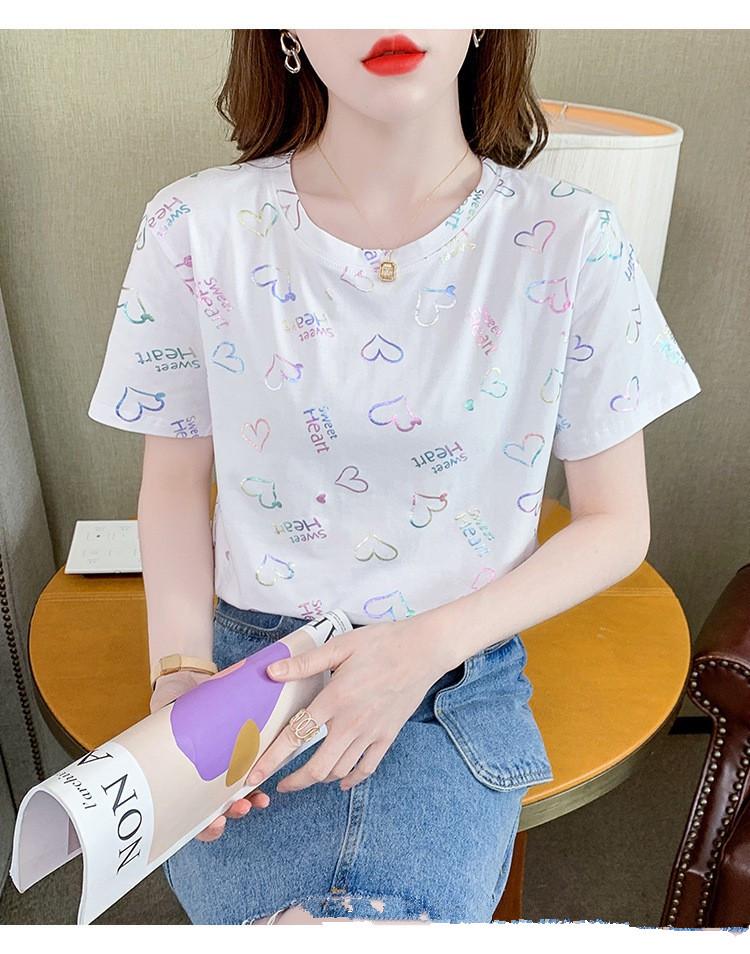 

Женская свободная футболка с коротким рукавом и цветочным принтом - лето 2025 г., корейский стиль L