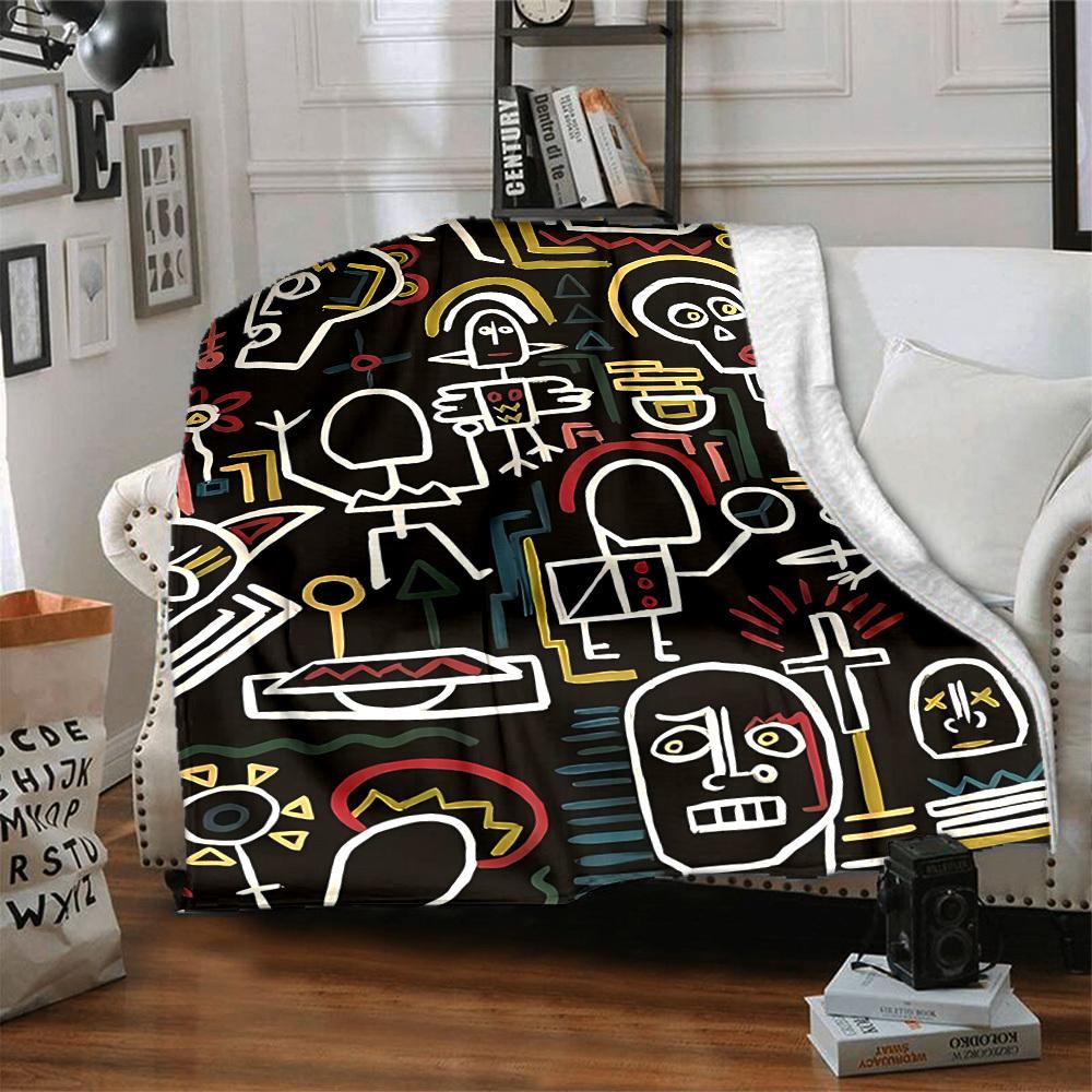1pc Colorful Sketch Pattern Blanket Warm, Cozy, And Soft, Suitable for Sofas, Beds, Cars, And Office Use.Perfect for Camping And Travel, Making It a G