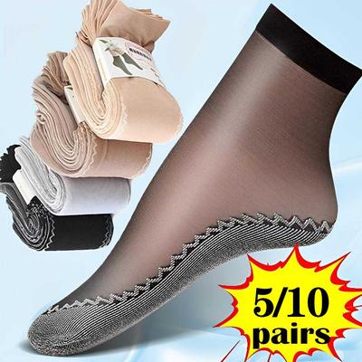 5/10Pairs Spring Summer Women Soft Socks Velvet Silk Socks Non-Slip Bottom Splice Transparent Ladies Ultrathin Breathable Sock