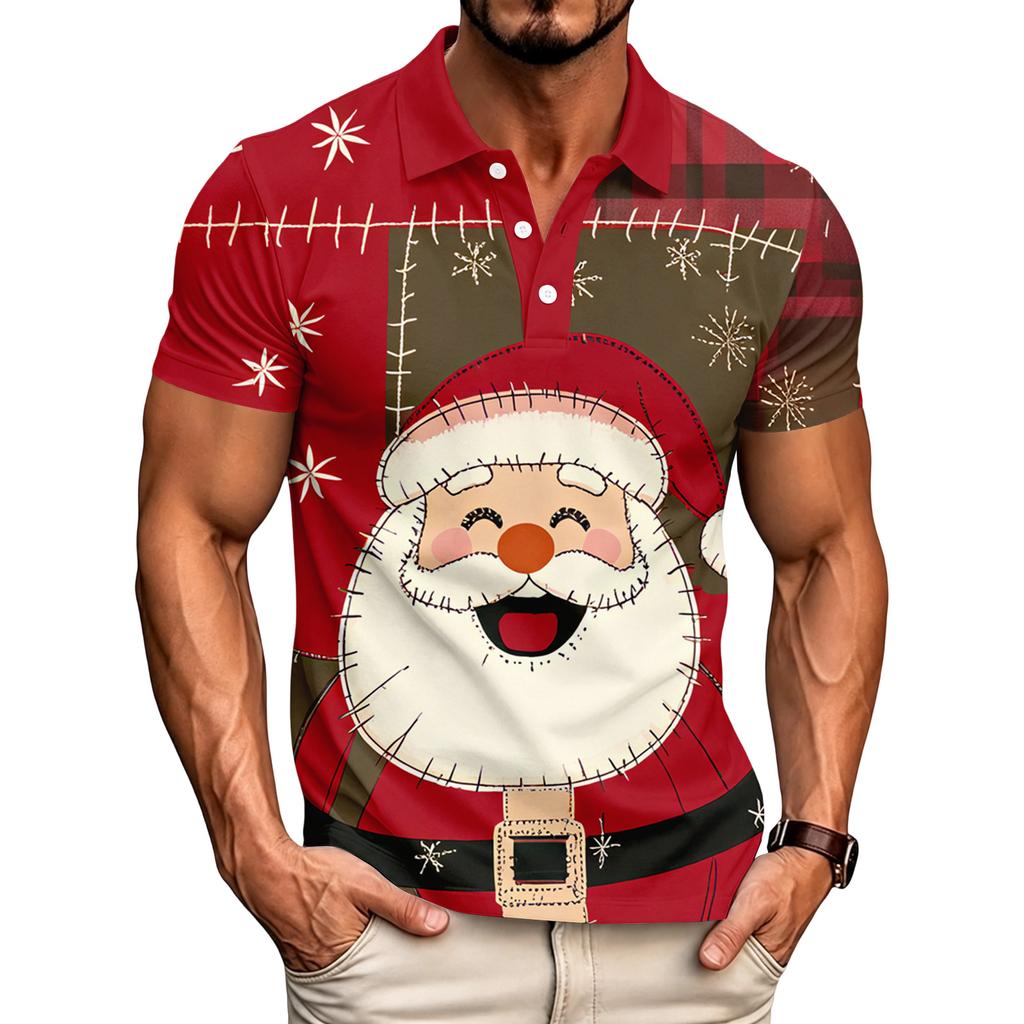 Men's Casual Short Sleeve Shirt with Christmas Print and Loose Fit for Holiday