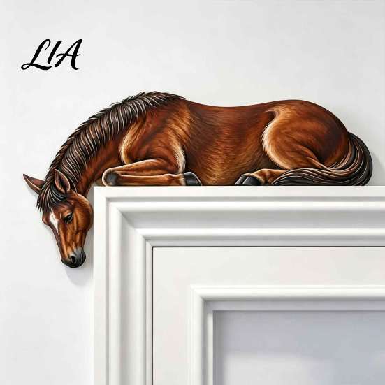 Animal Head Door Topper Western Horse Wooden Decor, 2D Printed Rustic Frame Home Ornaments Ornament, Top Shelf Decoration for Farmhouse Style Interior