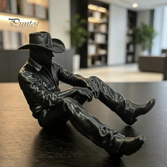 Retro Stijl Bureaubeeldje Westerse Cowboy Bureau Decoratie, 3D Geprint Randhangend met Zwaaiende Benen, Creatieve Verhalende Decoratie Mat Zwart