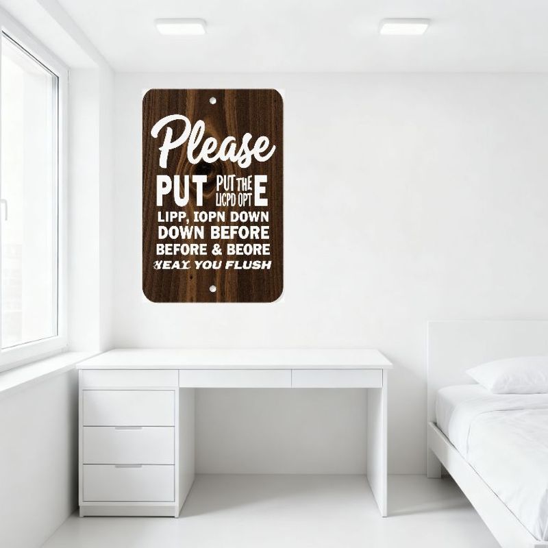 Humor Put Lid IOPN Down Metal Tin Sign, Vintage Typography Decor for Restroom Home Bar Man Cave Cafe, Playful Misspelled Message