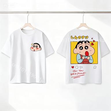 Summer Kids Clothes Anime Colour Tops Crayons Shin-chan Children Front Back Print T Shirt Kawaii Boy Girl Short Sleeve Tee Shirt