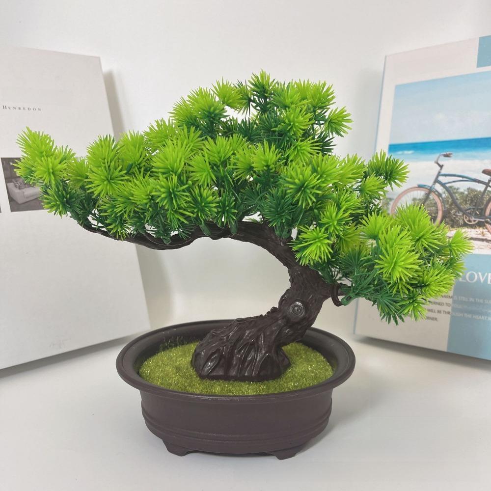 New Green Artificial Bonsai Tree Simulated Greeting Pine Artificial Faux Plants Black Fake Potted Plant Living Room Ornaments