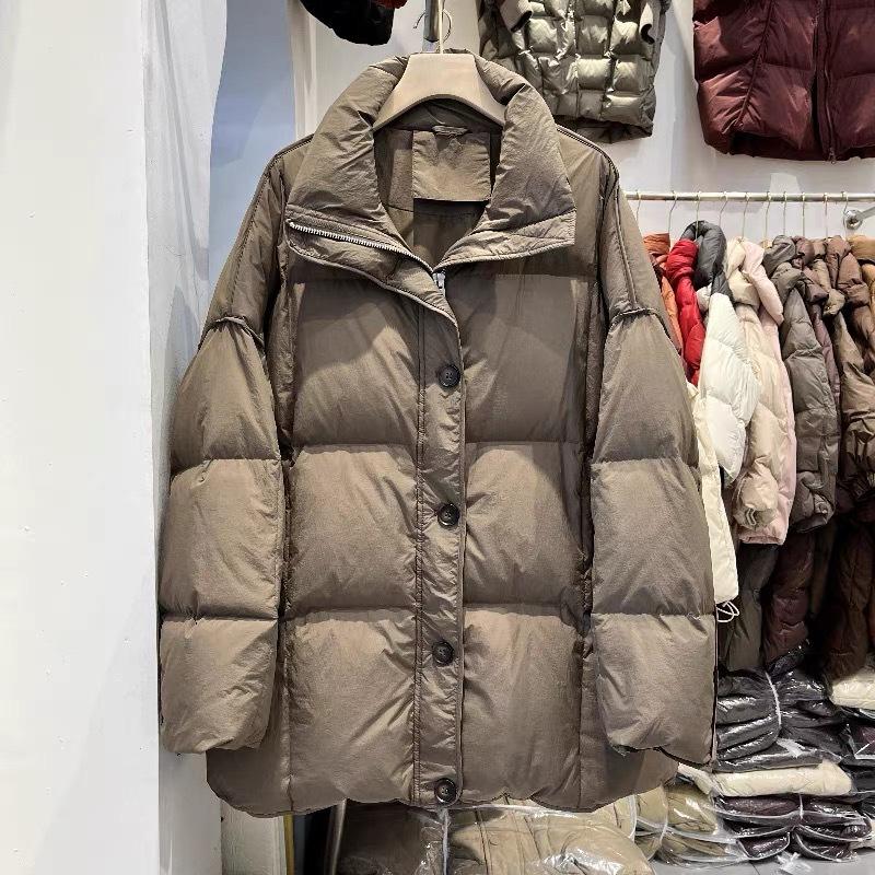 Dongdaemun stand-up collar large version down jacket women's medium and long models new loose thickened white duck down jacket tide