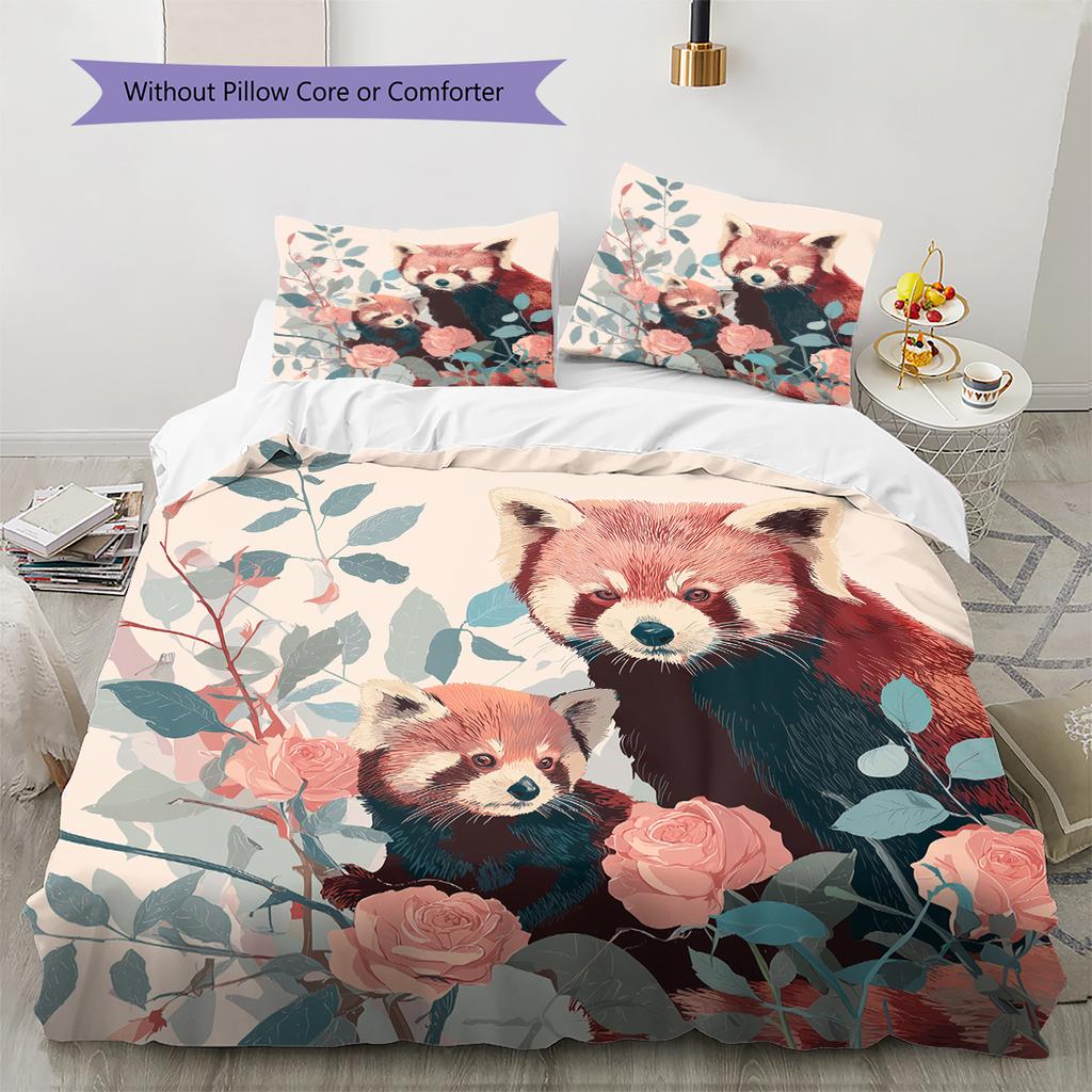 Pink Red Panda Pattern Bedding Home Decoration Birthday Gift (1 * duvet cover + 2 * pillowcase, without core)