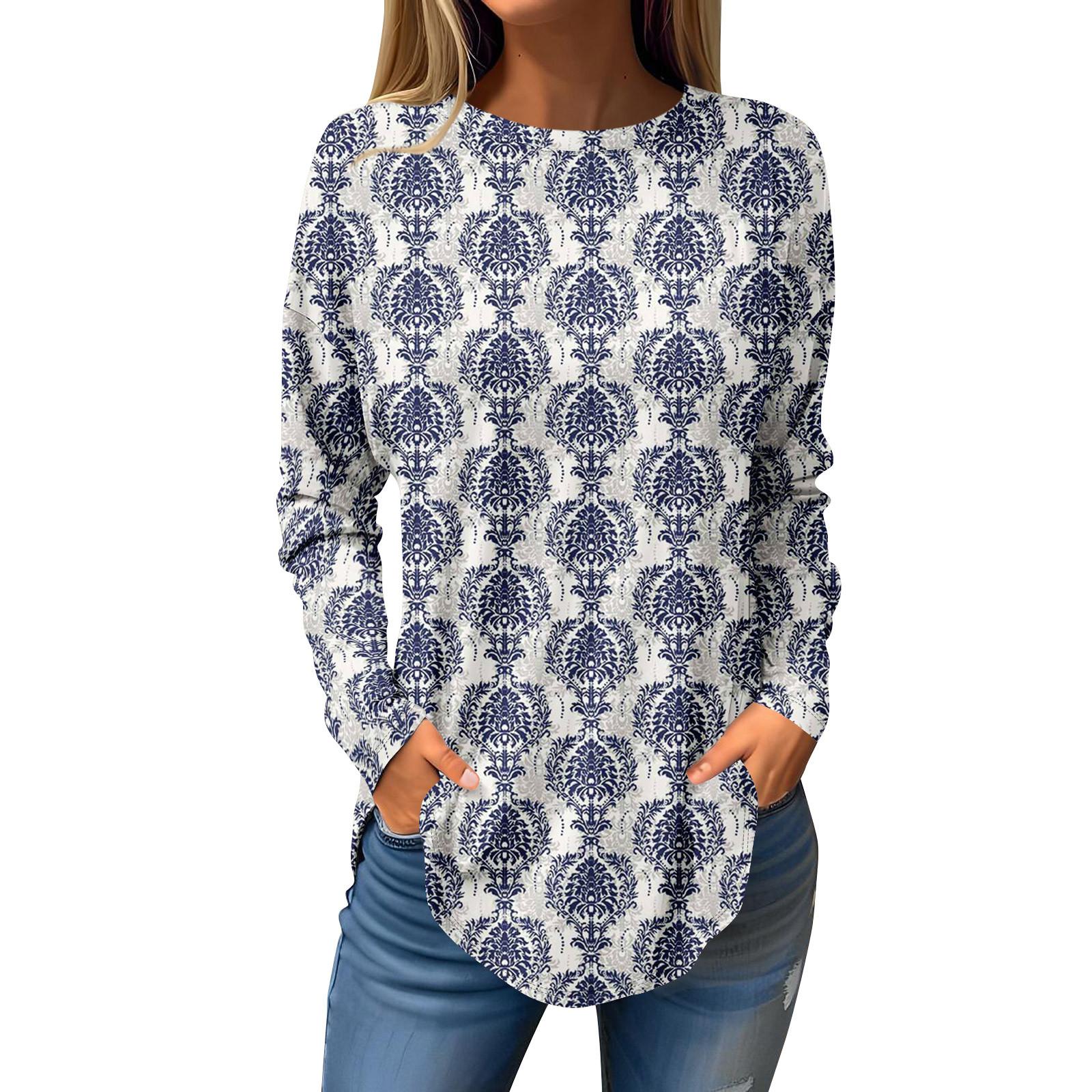 

Tee Shirts For Women Fall Casual Long Sleeve Shirts Sweatshirt Christmas Printing Top Pullover S