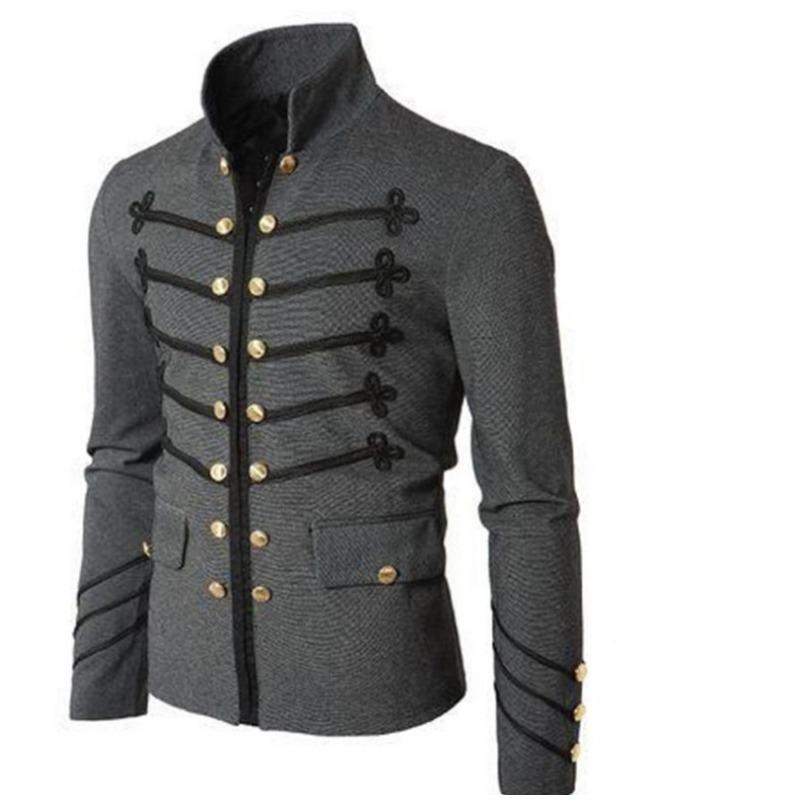 

Embroidered Button Solid Color Men s Jacket S серый