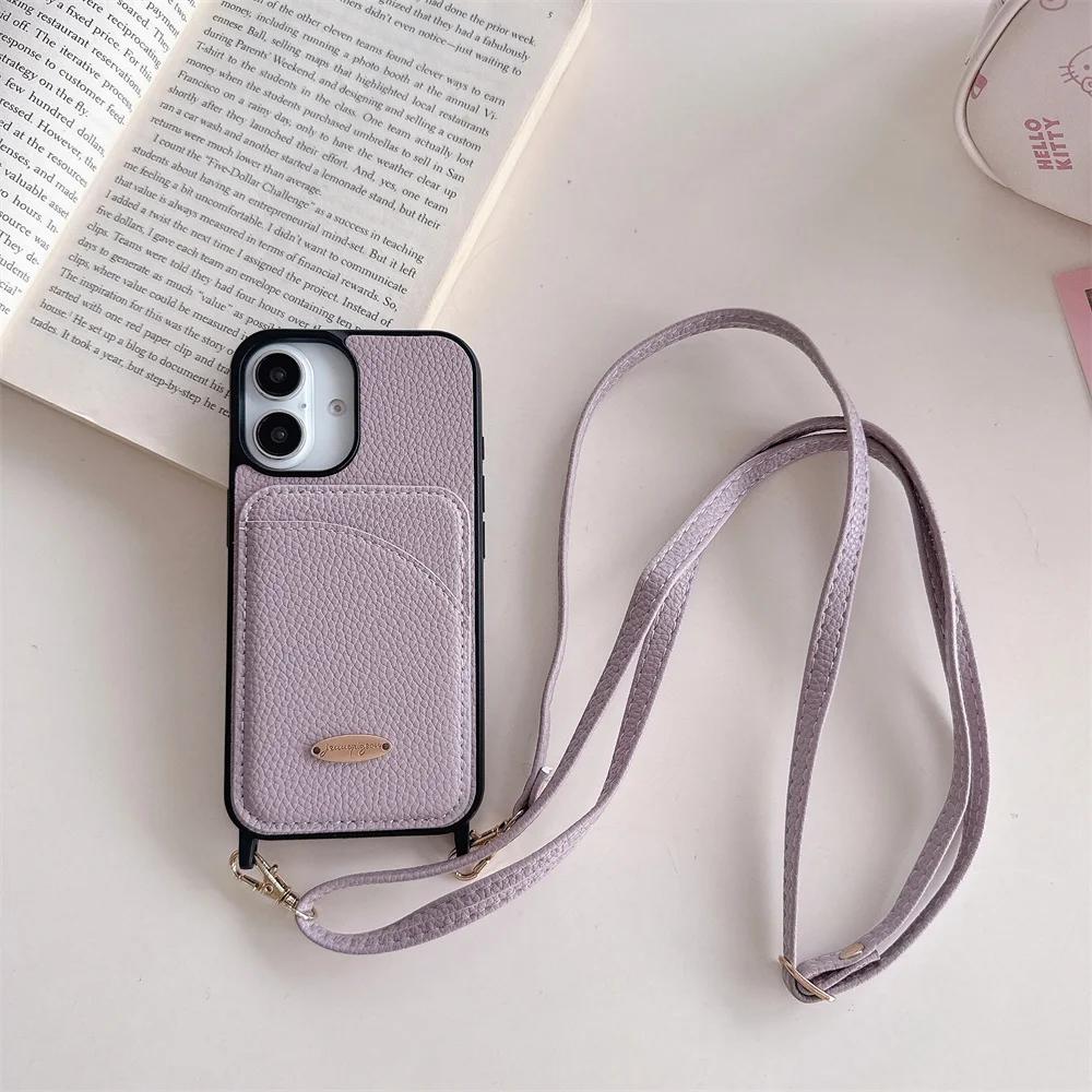 Crossbody Lanyard Leather Protective Phone Case for IPhone 13 12 Mini 16E 16 15 14 11 Plus Pro Max Wallet with Card Holder Cover