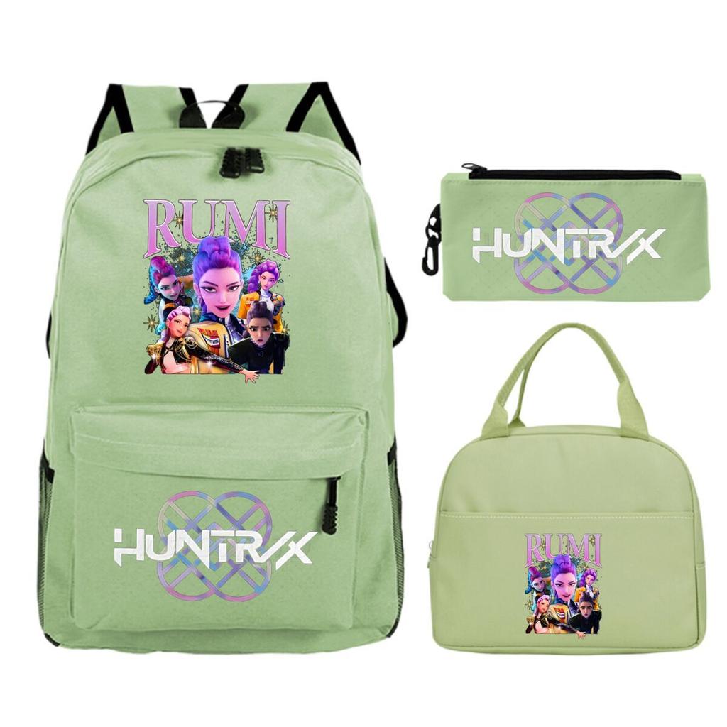 Primary and secondary school students schoolbag three-piece set, animation cartoon personalized printing backpack, casual pencil bag, meal bag