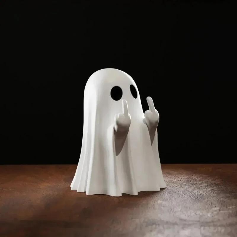 Latest Models Estatuilla Fantasma Resina Decoración Halloween Dedo Medio Divertido Figura Regalo Fiesta Certificado Envío Gratis