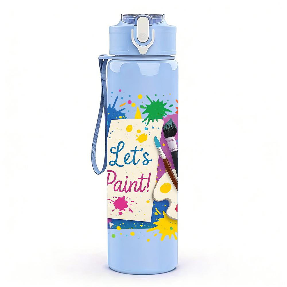 1PC Colorful Paint Splash Letter 750ml Color Plastic Sports Water Bottle Leakproof Flip Straw Lid For Sports Office Home Use