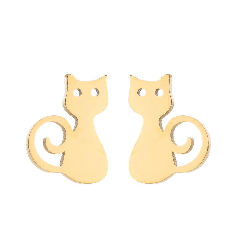 Japanese Korean Cute Cat Star Stud Earrings - Stainless Steel Animal Ear Accessories