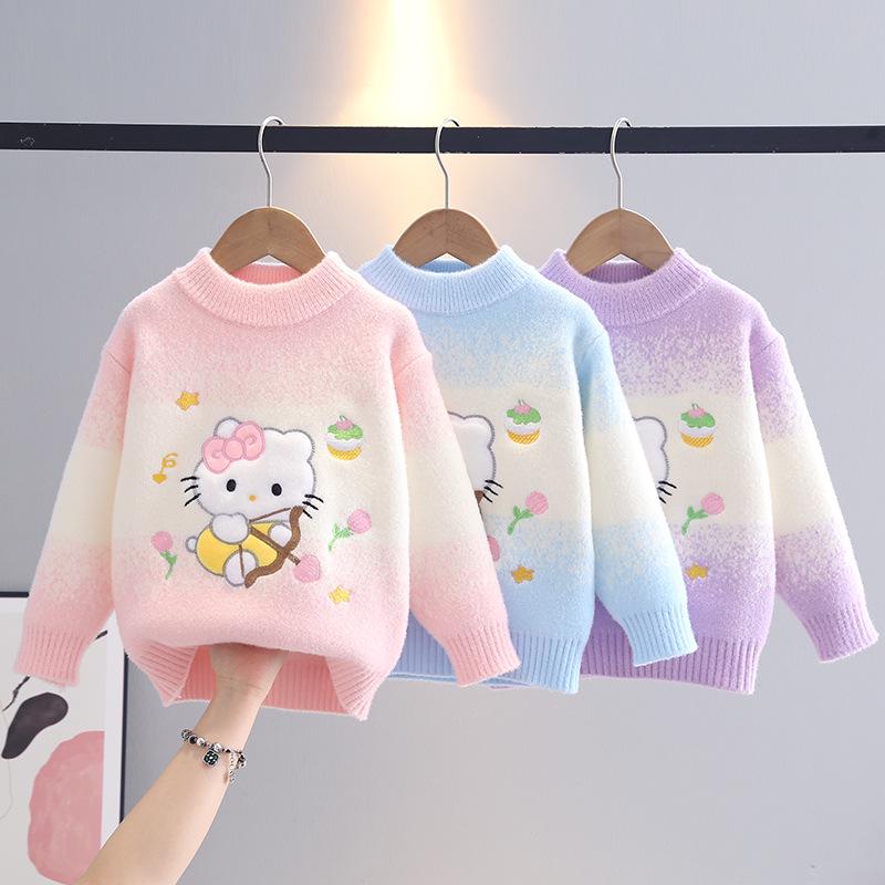 Girls' Cartoon Winter Sweater - Stylish Knitwear for Medium and Large Children
