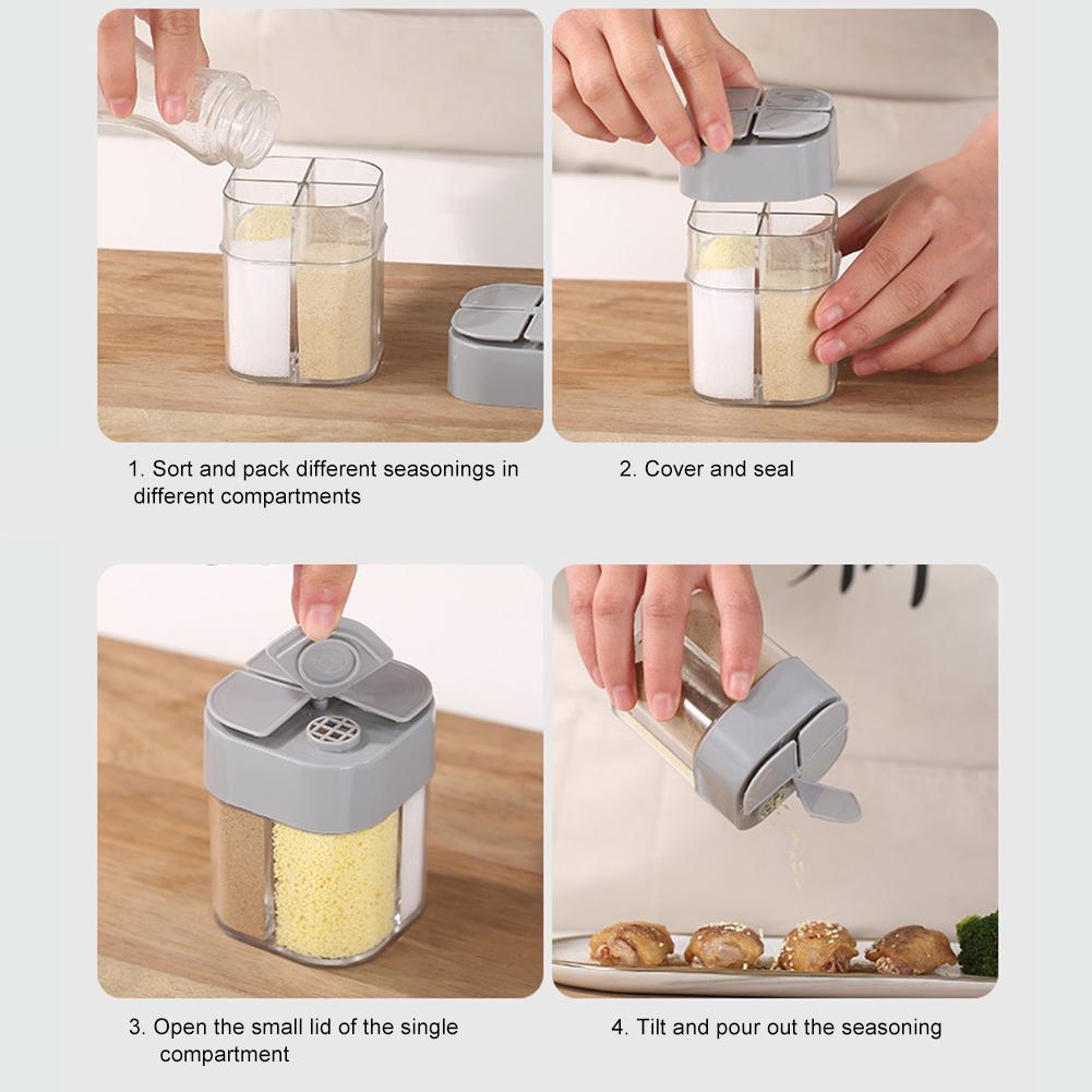 4in1 Camping Seasoning Shaker Transparent 4 Grids Flip Spice Jar with Lid Outdoor BBQ Cooking Salt Pepper Storage Box Home Jars