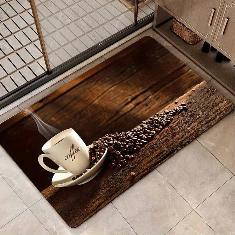 

1 шт. Кухонные коврики против усталости, принт кофейных зерен, водонепроницаемый, нескользящий, толстый амортизирующий кухонный коврик, сверхпрочный комфортный коврик для стояния для кухни 40*60cm